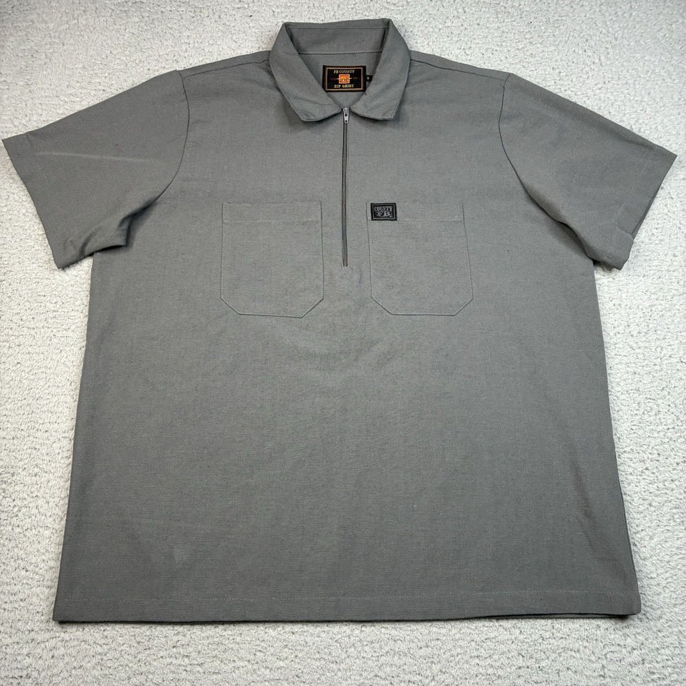 FB County Zip Shirt Mens Small Gray Short Sleeve Workwear Streetwear